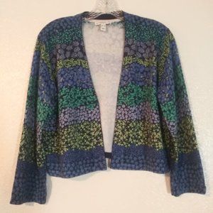 Isaac Mizrahi Live women's size M blue multicolored print open cardigan sweater